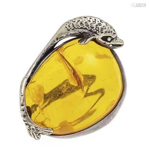 Amber brooch with moray eel, s