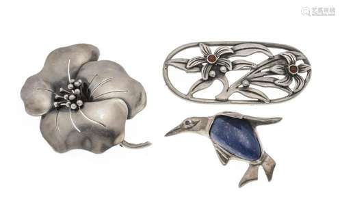 3-piece brooch set silver, wit