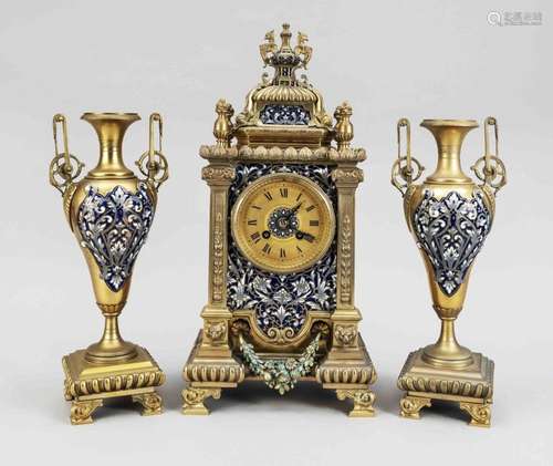 3-piece cloisonne table clock, 2n