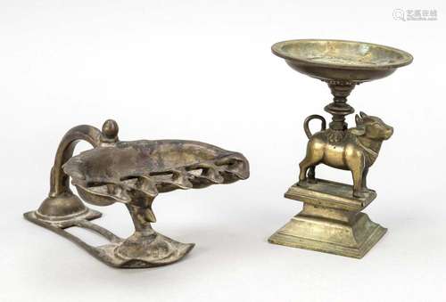 2 oil lamps, India, 18th-20th c.,