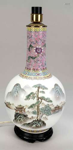 Famille Rose vase-lamp base, Chin