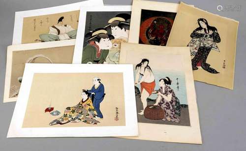 About 34 woodblock prints in a fo