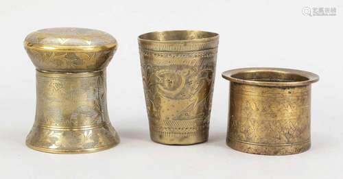 3 brass vessels, probably 19th c.