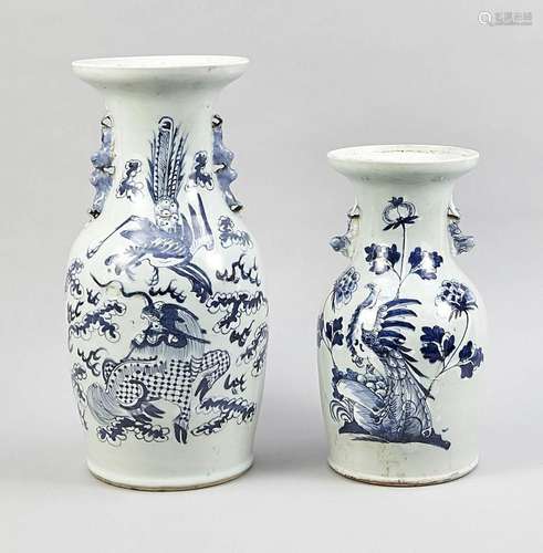 2 vases, China, 19th c. Cobalt bl