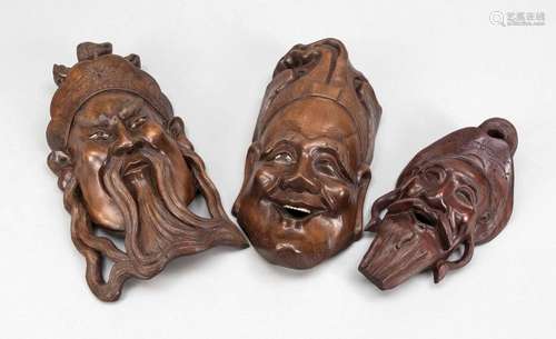 3 wooden masks, CHina, 1st half 2