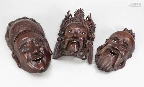 3 wooden masks, CHina, 1st half 2