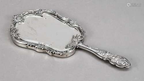 Hand mirror, c. 1900, silver,