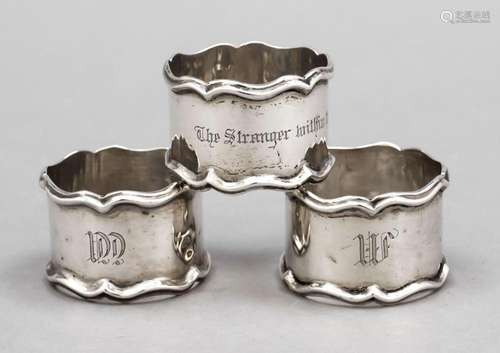 Three napkin rings, England, 1