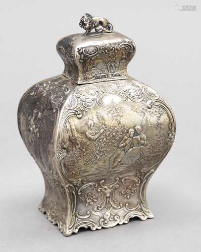 Tea caddy, c. 1900, silver hal