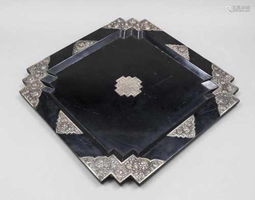Square lacquer tray with silve