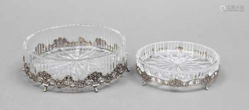Two round bowls with silver mo