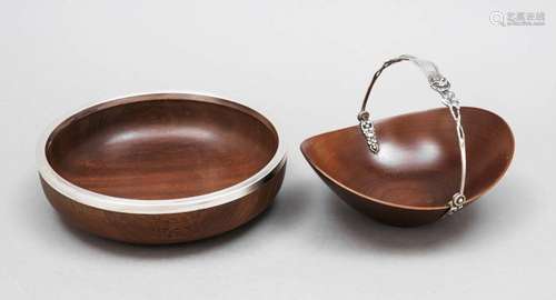 Two wooden bowls with mounting