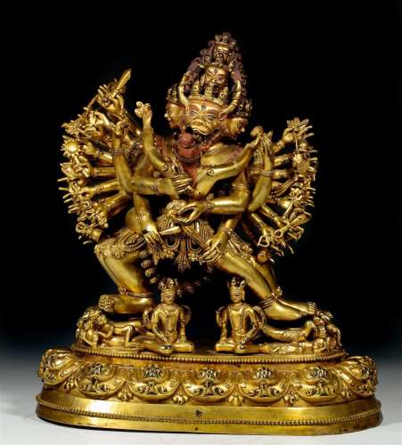 A Tibetan Bronze-gilt Standing Yamantaka Qing Dyn.