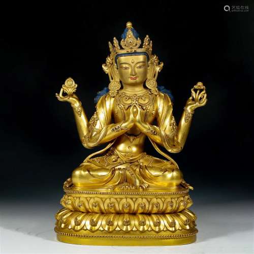 A Sino-tiberan bronze-gilt Seated Avalokitesvara Qing Dyn.