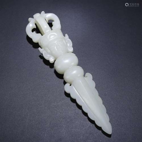 A Chinese Carved White Jade Vajra Qing Dyn.