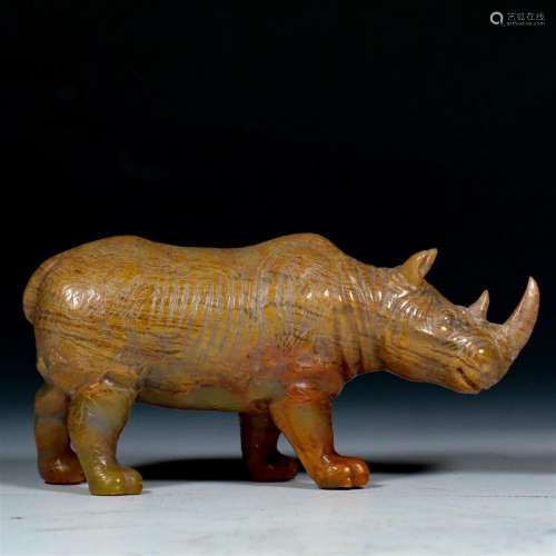 A Chinese Carved Soapstone Rhino Qing Dyn.