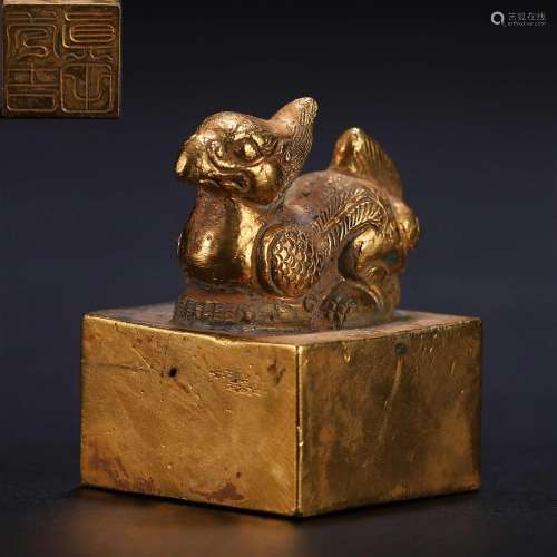 A Chinese Bronze-gilt Beast Seal Han Dyn.
