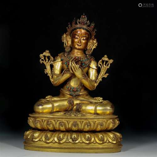 A Tibetan Bronze-gilt Maitreya Qing Dyn.