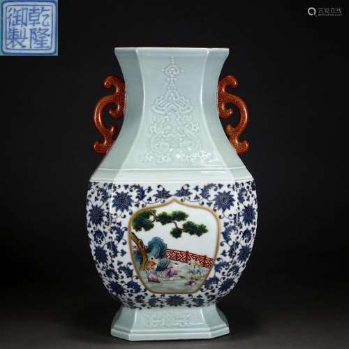 A Chinese Underglaze Blue and Famille Rose Zun Vase Qing Dyn...