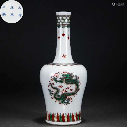 A Chinese Famille Verte Bell Shaped Vase Qing Dyn.