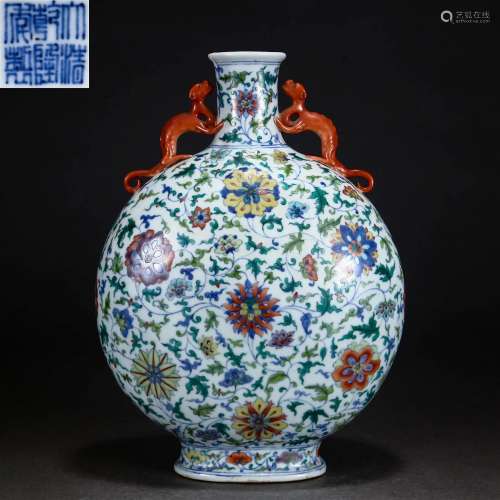 A Chinese Doucai Glazed Vase Bianhu Qing Dyn.