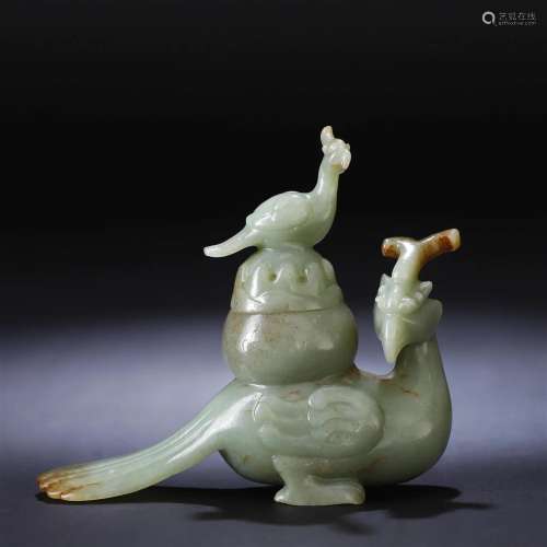 A Chinese Carved Celadon Jade Bird Qing Dyn.