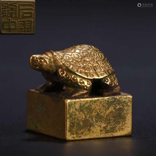 A Chinese Bronze-gilt Tortoise Seal Han Dyn.