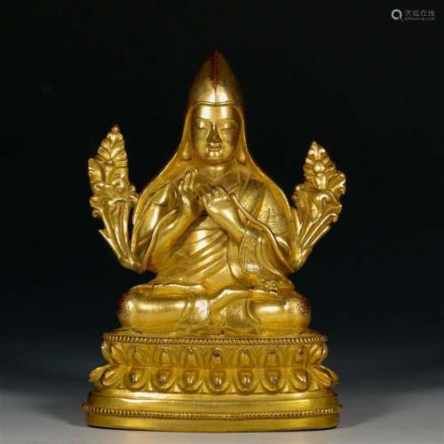 A Tibetan Bronze-gilt Seated Tsong Khapa Qing Dyn.