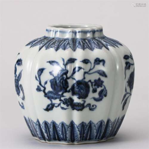 A Chinese Blue and White Lobed Jar Ming Dyn.