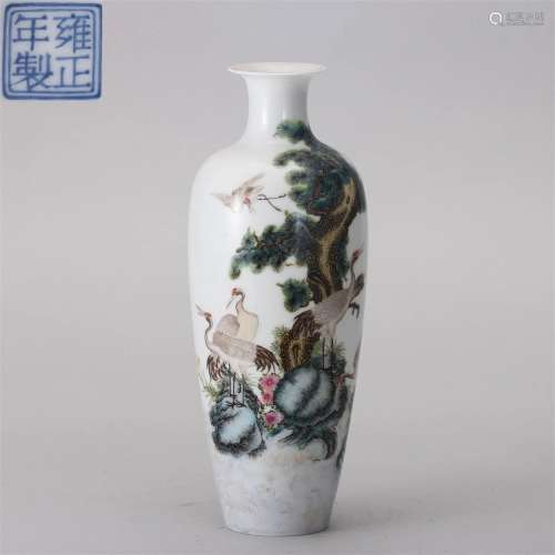 A Chinese Famille Rose Crane and Pine Vase Qing Dyn.