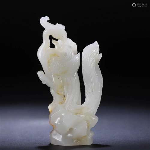 A Chinese Carved White Jade Phoenix Decoration Qing Dyn.