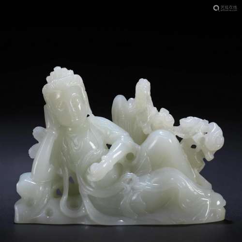 A Chinese Carved White Jade Buddha Qing Dyn.