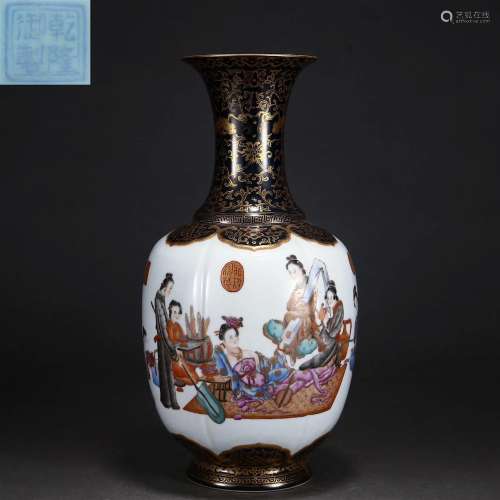 A Famille rose Figural Story Vase Qing Dyn.