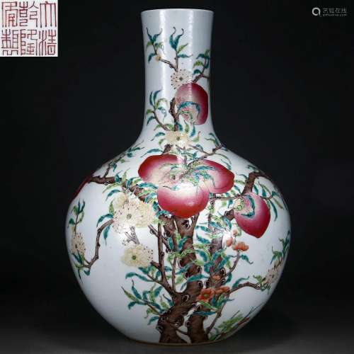 A Chinese Famille Rose Peaches Globular Vase Qing Dyn.