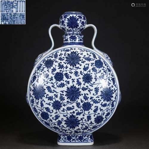 A Chinese Blue and White Lotus Scrolls Vase Qing Dyn.