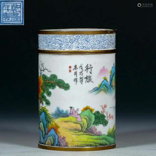 A Chinese Painted Enamel Tea Caddy Qing Dyn.