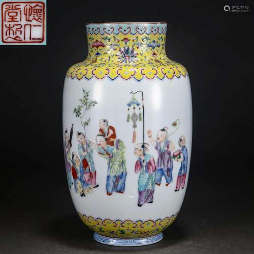 A Chinese Famille Rose Kids at Play Lantern Vase Qing Dyn.