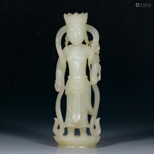 A Chinese Carved White Jade Standing Bodhisattva Qing Dyn.