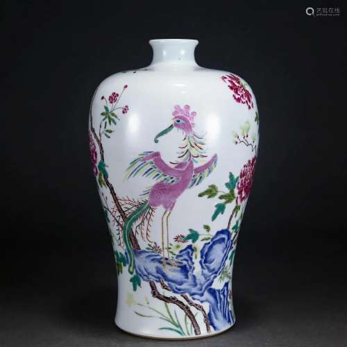 A Chinese Famille Rose Phoenix Vase Meiping Qing Dyn.