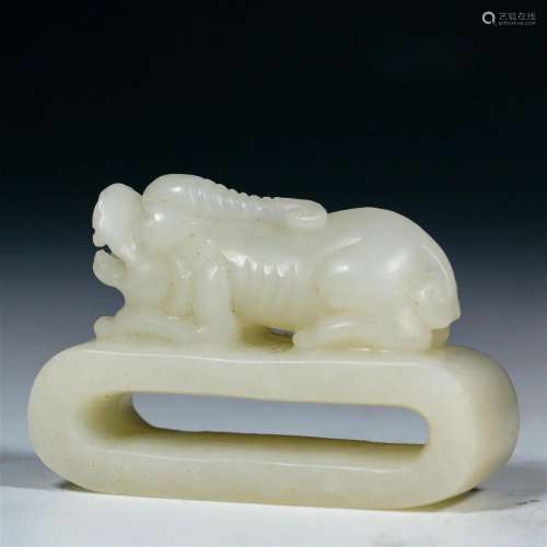 A Chinese Carved White Jade Belthook Qing Dyn.