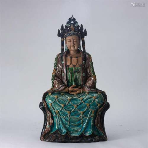 A Chinese Fahua Glazed Seated Bodhisattva Ming Dyn.