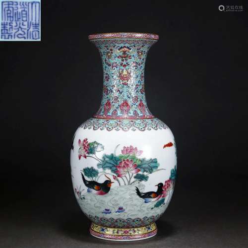A Chinese Famille Rose Lotus Pond Vase
