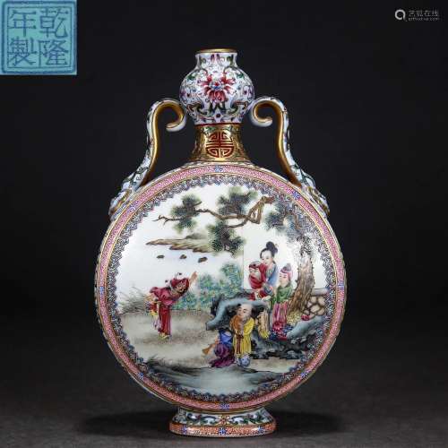 A Chinese Falangcai Glazed Vase Bianhu Qing Dyn.