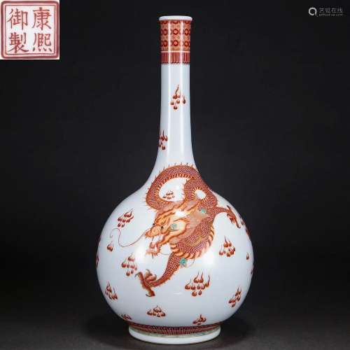 A Chinese Iron Red Dragon Bottle Vase Qing Dyn.