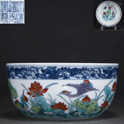 A Chinese Underglaze Blue and Doucai Glazed Bowl Qing Dyn.