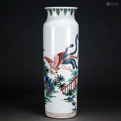 A Chinese Famille Verte Sleeve Vase Qing Dyn.