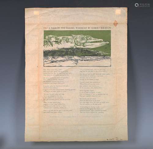 BROADSIDE. - Ted HUGHES. Pike. Massachusetts, Northampton: T...