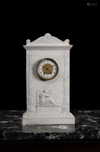 A CONTINENTAL CARRARA MARBLE CASED CLOCK, IN THE MANNER OF B...