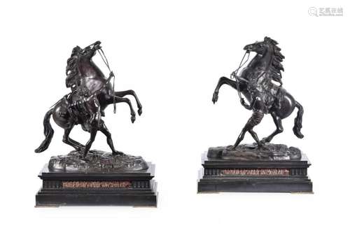 A PAIR OF BRONZE MARLY HORSES AFTER GUILLAUME COUSTOU, LATE ...