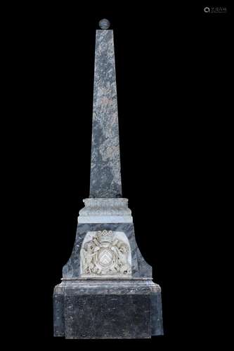 A LARGE ITALIAN MARBLE GARDEN HERALDIC OBELISK, LATE 19TH/EA...